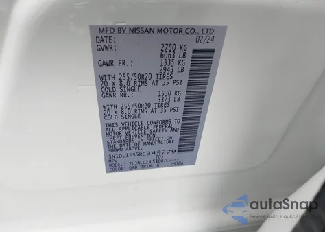 2024 Infiniti Qx60 Luxe Awd z USA, uszkodzony, nr VIN 5N1DL1FS5RC349279